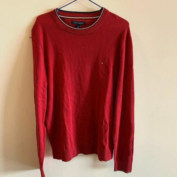TOMMY HILFIGER Mens Red Crew Neck Sweater L - Picture 1 of 2